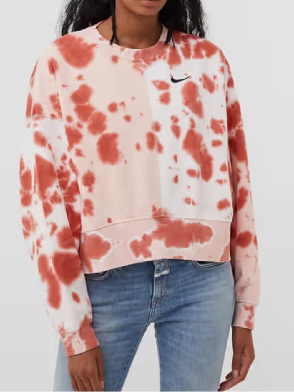 Nike Women's coral Pink Tie-Dye Cropped Crew Sweatshirt
